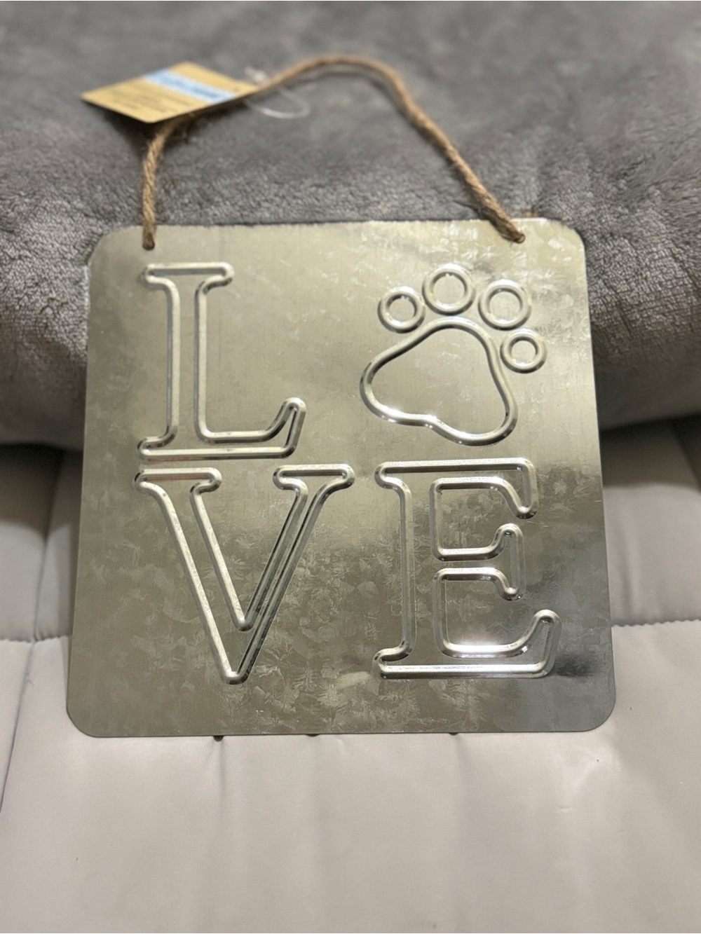 Galvanized Metal Love Paw Print Sign